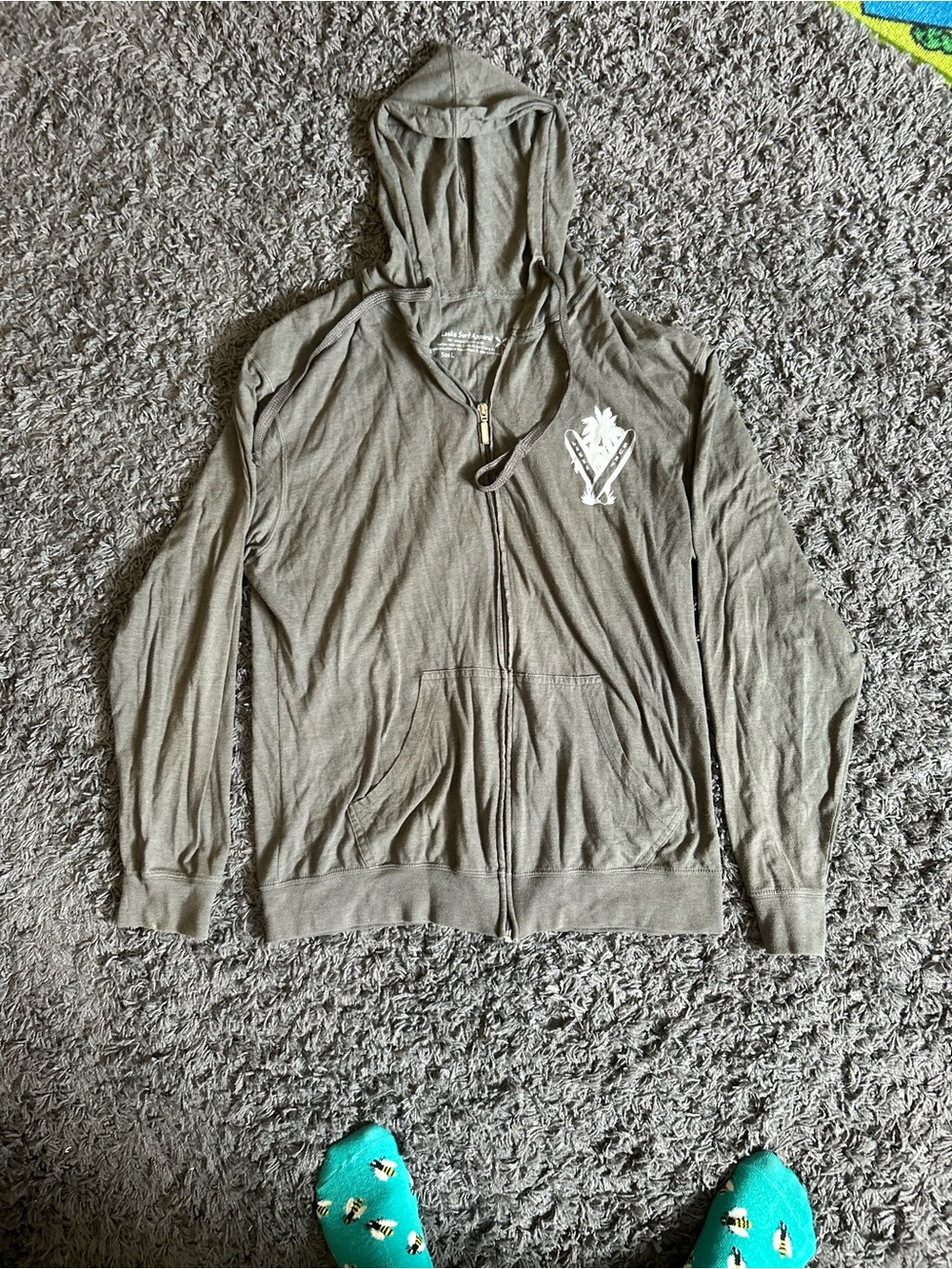 Lightweight Olive Zip Hoodie with Chest Graphic